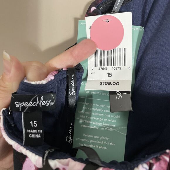 Speechless Rose Fuchsia Gray Removable Strap Hi Lo Hem Dress Gown NWT Size 15 - Picture 6 of 9